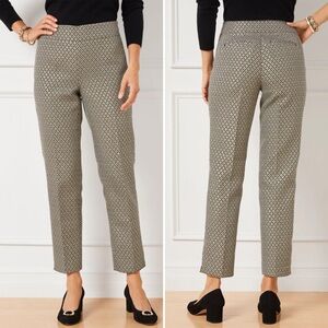 Talbots Slim‎ Ankle Pants 12P 12 petite Medallion Jacquard metallic gold neutral